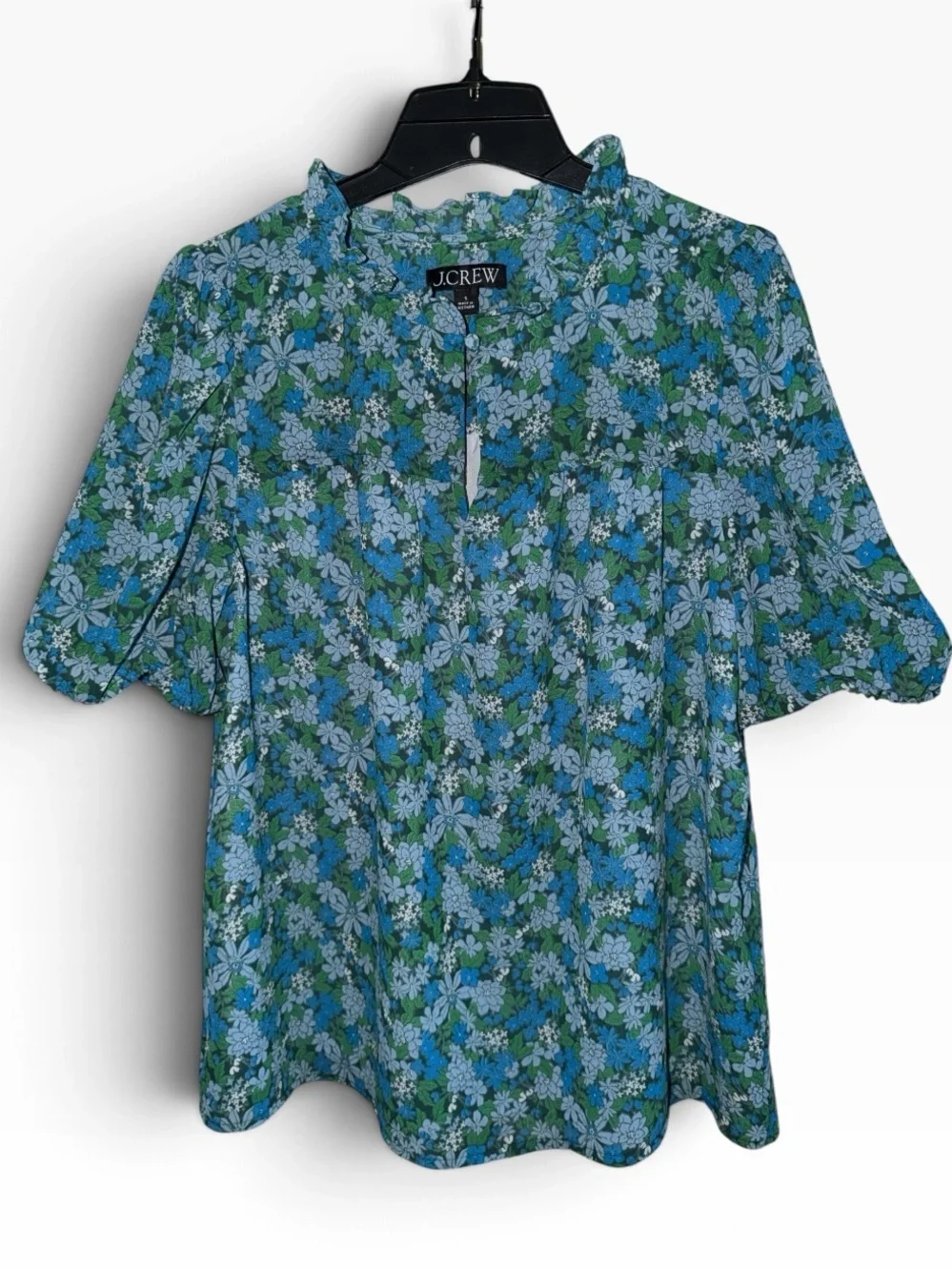 J. Crew Ruffle-trim short-sleeve top in hyacinth fields Size Small NWT